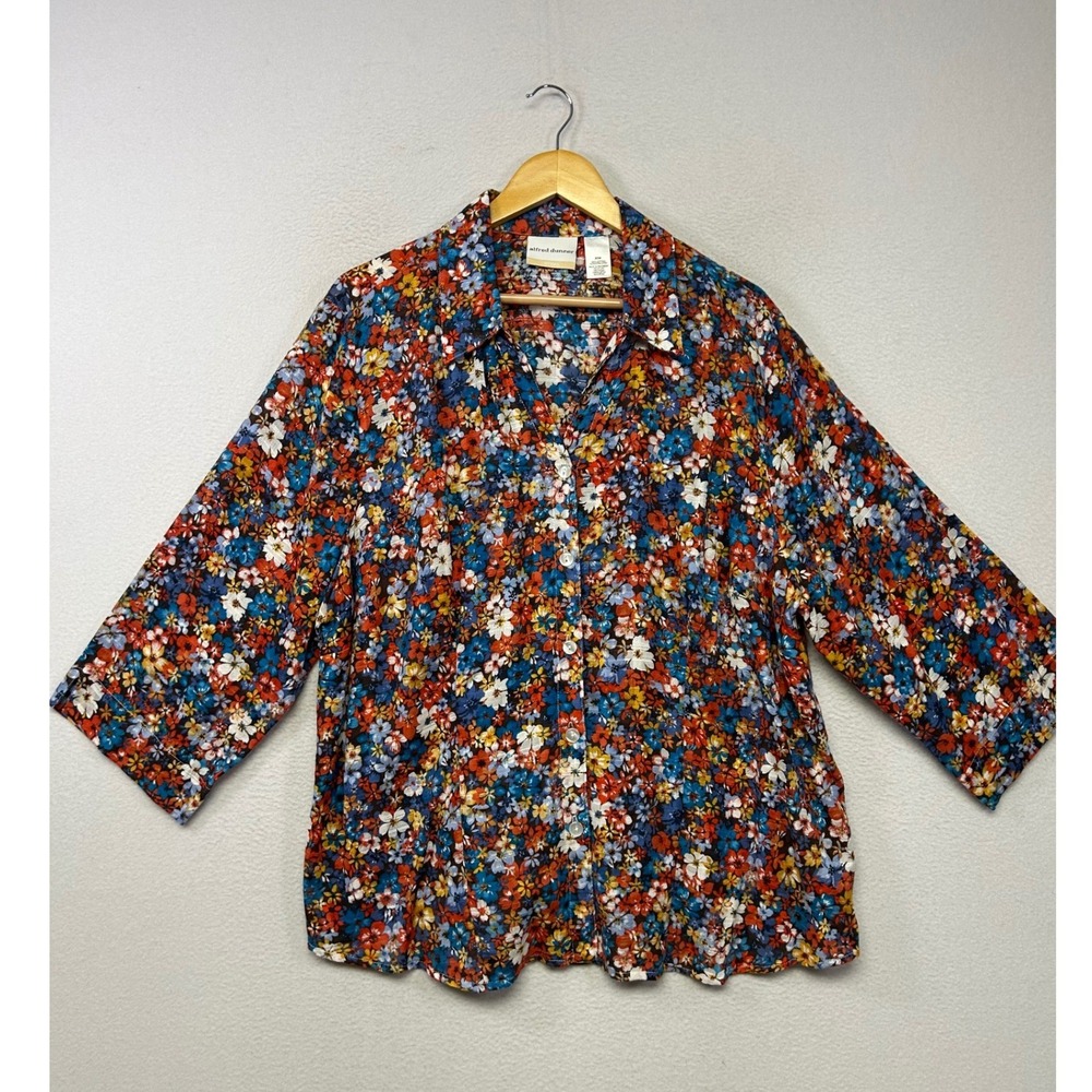 Cottagecore Alfred Dunner Woman 20W Multicolor Floral Cotton Button Blouse
